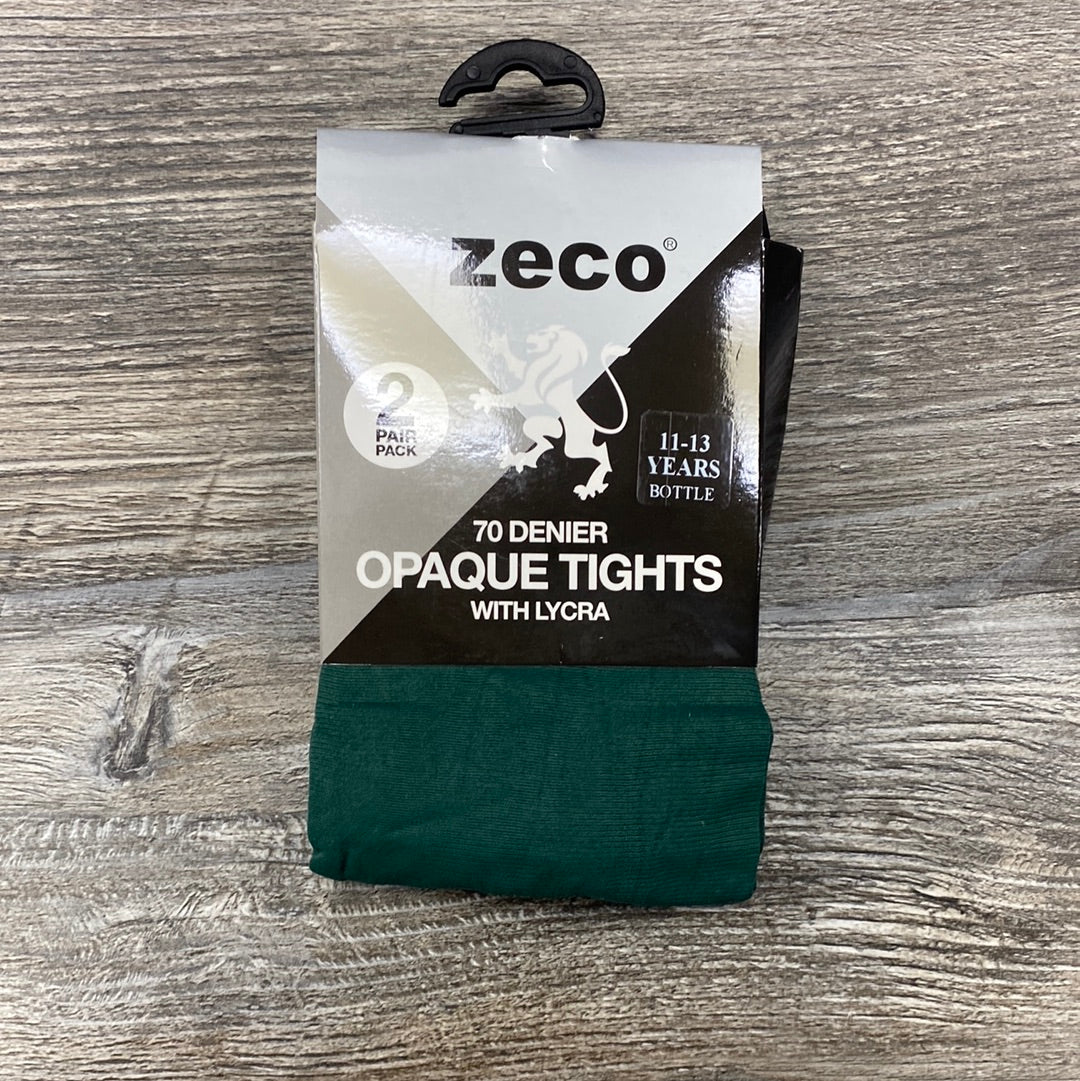 Bottle Green Twin Pack Lycra School Tights